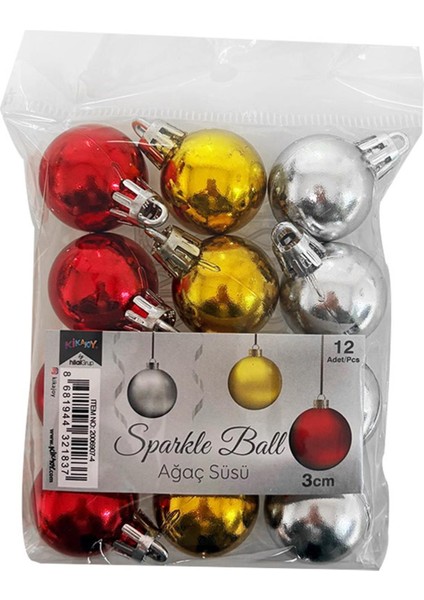 Yılbaşı Ağaç Süsü Çok Renkli Top Noel Süs 3 cm 12 Adet fiyatları