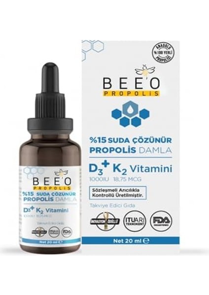 Bee&apos;o Up Propolis D3+K2 Suda Çözünebilir Damla%15 20ML modelleri