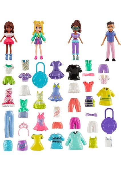 Rio Bebek ve Aksesuar Seti, Kıyafet ve Seyahat Çantaları Dahil Olmak Üzere Toplamda 49 Aksesuarla 4 Adet 7,6 cm Oyuncak Bebek ve Aksesuar Seti