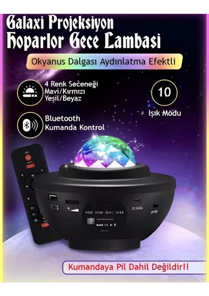 Yıldızlı Projektör Tavan Bulutsu Galaxy Lazer Işıklı Disko Topu Bluetooth Hoparlör Parti LED Lambası