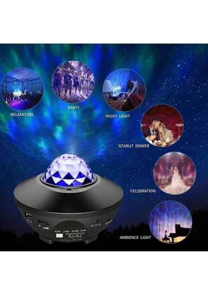 Yıldızlı Projektör Tavan Bulutsu Galaxy Lazer Işıklı Disko Topu Bluetooth Hoparlör Parti LED Lambası modelleri