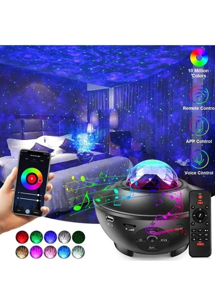 Yıldızlı Projektör Tavan Bulutsu Galaxy Lazer Işıklı Disko Topu Bluetooth Hoparlör Parti LED Lambası