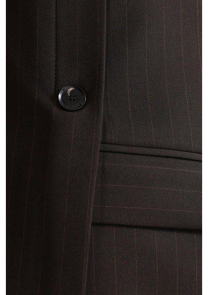 Acı-Kahve Düğme ve Cep Detaylı Çizgili Ceket modelleri