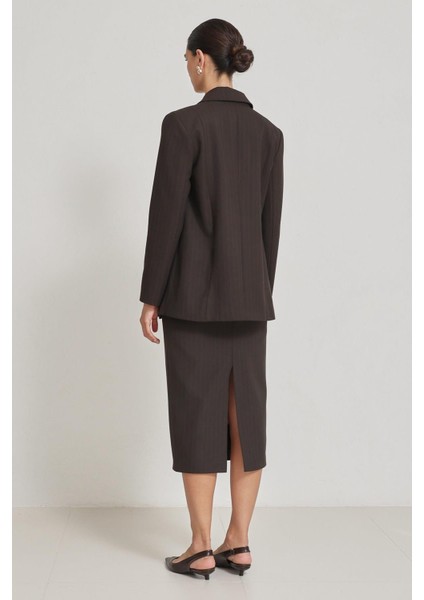 Acı-Kahve Düğme ve Cep Detaylı Çizgili Ceket fırsatları