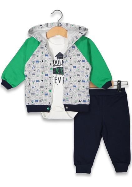 Erkek Bebek Pamuklu Kapüşonlu Ceketli 3-12 Ay 3 Lü Trend Takım - 6131