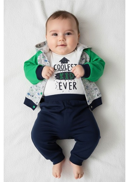 Erkek Bebek Pamuklu Kapüşonlu Ceketli 3-12 Ay 3 Lü Trend Takım - 6131 fiyatları