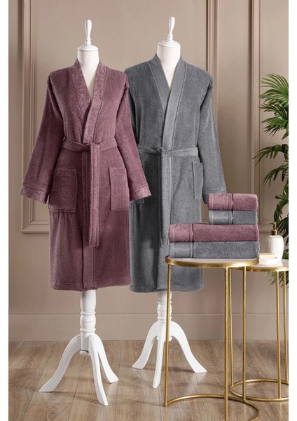 Siddy Aile Bornoz Seti 6 Parça Mürdüm - Antrasit