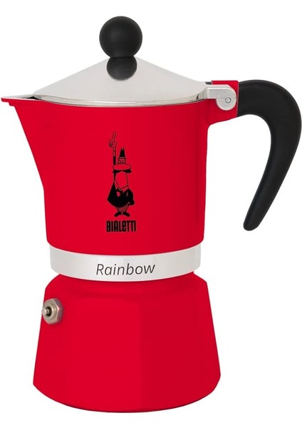 - Rainbow: 6 Cups Ocak Üstü Espresso Pişirici - 250ML - Kırmızı Renk - Alüminyum Gövde - Patentli Güvenlik Valfi - Tüm Ocak Türleri Için Uygundur (Indüksiyon Hariç)