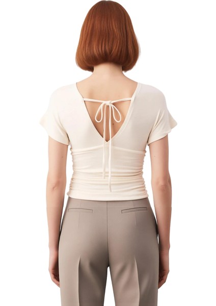 Kadın V Yaka Kolsuz Büzgülü Vücuda Oturan Örme Bluz Kaliteli Şık Rahat Modern Zarif Günlük fırsatları