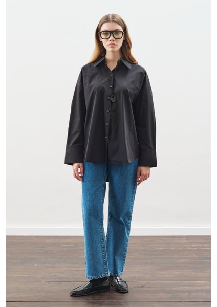 Tasarım Detaylı Oversıze Gömlek Siyah modelleri