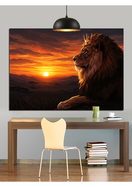 Aslan Kral Gün Batımı Portre Dekoratif Kanvas - Mdf Ahşap Tablo fiyatları