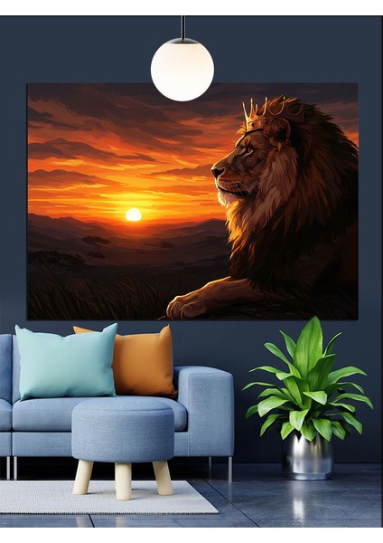 Aslan Kral Gün Batımı Portre Dekoratif Kanvas - Mdf Ahşap Tablo modelleri