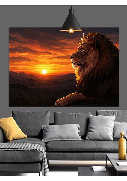 Aslan Kral Gün Batımı Portre Dekoratif Kanvas - Mdf Ahşap Tablo indirimleri