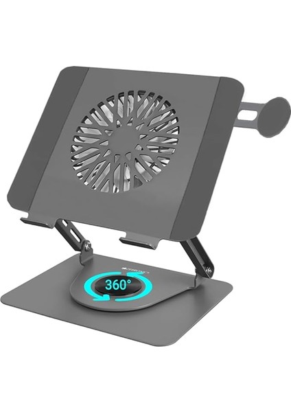 Wlue Alüminyum Laptop ve Tablet Standı, Manyetik Fanlı, Magsafe Uyumlu Telefon Tutuculu, 10-17.3 Inç, Soğutucu