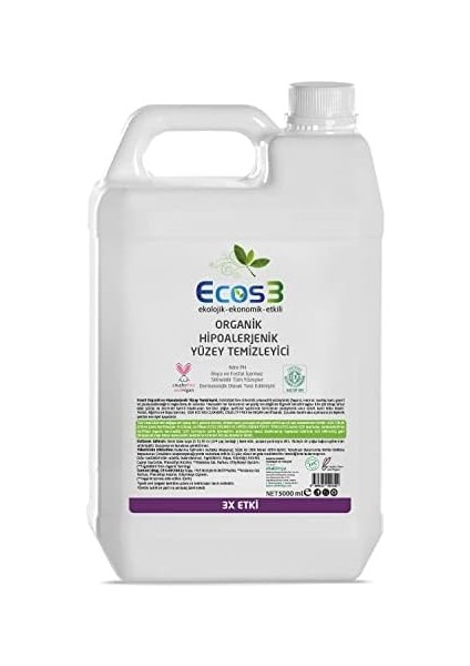 Ecos3 Organik & Hipoalerjenik Tüm Yüzeyler Için Yüzey Temizleyici 5 L