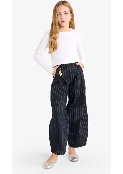Kız Çocuk Baggy Fit Charm Detaylı Geniş Paça Gabardin Pantolon G3250A825WN
