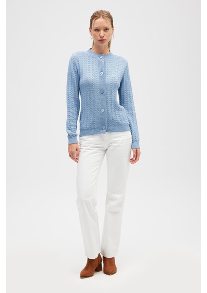 Zoey Mini Kabartma Örgülü Triko Hırka - Açık Mavi