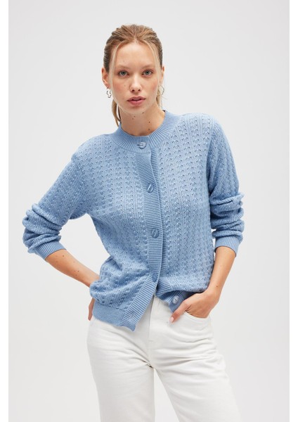 Zoey Mini Kabartma Örgülü Triko Hırka - Açık Mavi fiyatları