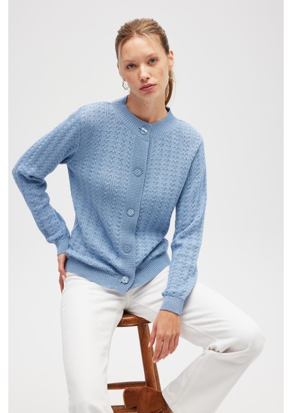 Zoey Mini Kabartma Örgülü Triko Hırka - Açık Mavi modelleri