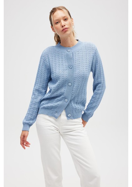 Zoey Mini Kabartma Örgülü Triko Hırka - Açık Mavi fırsatları