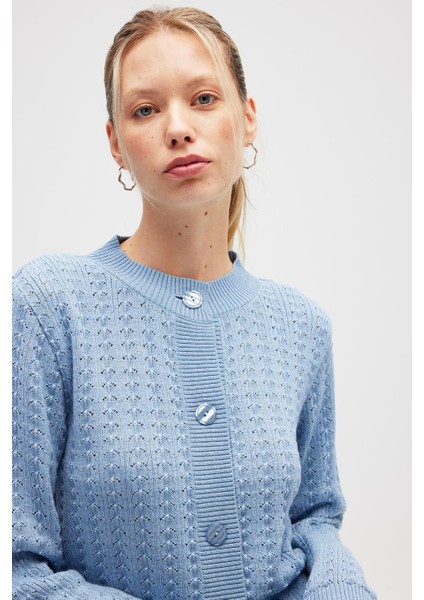 Zoey Mini Kabartma Örgülü Triko Hırka - Açık Mavi indirimleri