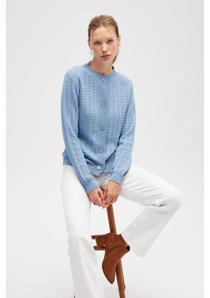 Zoey Mini Kabartma Örgülü Triko Hırka - Açık Mavi