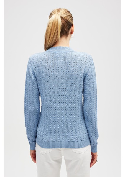 Zoey Mini Kabartma Örgülü Triko Hırka - Açık Mavi