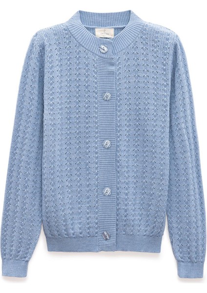 Zoey Mini Kabartma Örgülü Triko Hırka - Açık Mavi