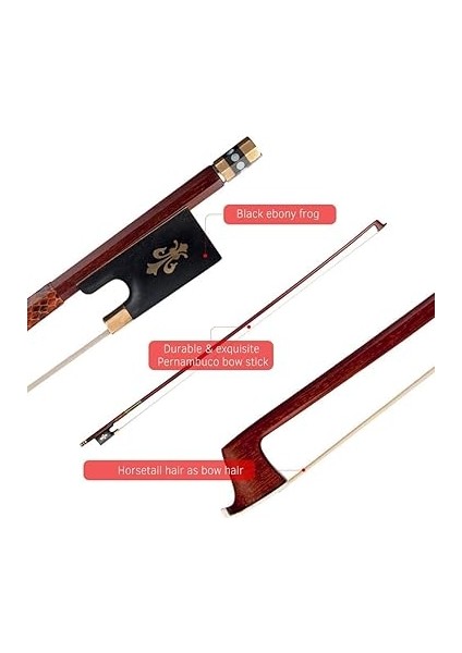 Keman Yay (Pernambuco Yay Sopa Siyah Abanoz Kurbağa ve At Kuyruğu Yay Saç) 4/4 Tam Boy Keman Için modelleri