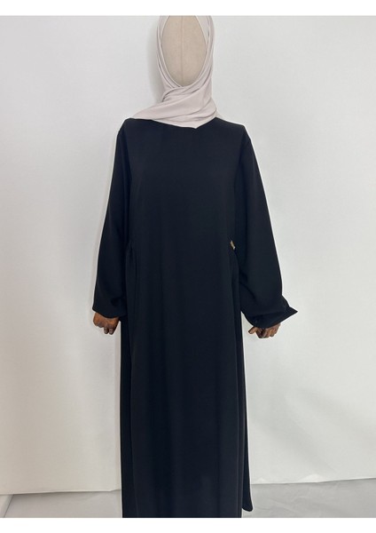 Yandan Robalı,tesettür Bol Elbise,hac ve Umre Için Uygundur Medine Ipegi Kumas Siyah Renk modelleri