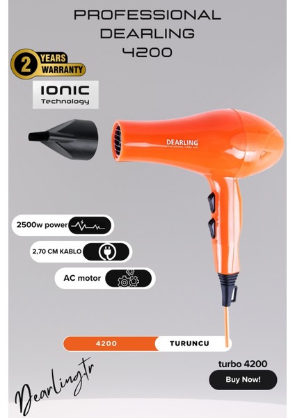 2500W Profesyonel Iyonik Fön Makinesi | 2 Isı ve Hız Ayarı | 2 Yıl Garantili | Turuncu Canlılık????