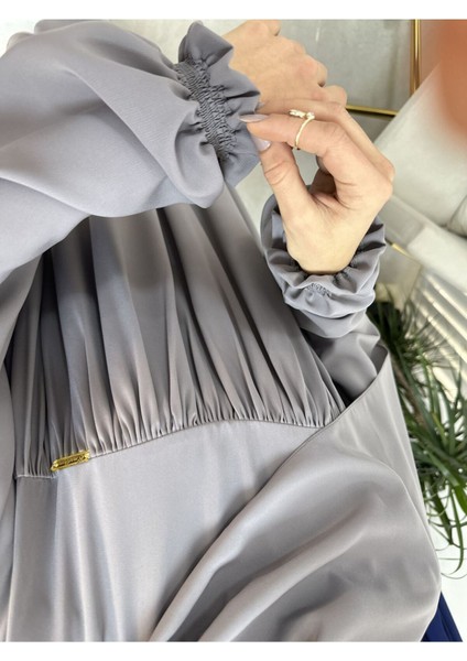 Ferace & Abaya Sufle Esarp ve Üsten Robalı Kemerli Elbise Takım .hac ve Umre Için Uygundur Gri modelleri