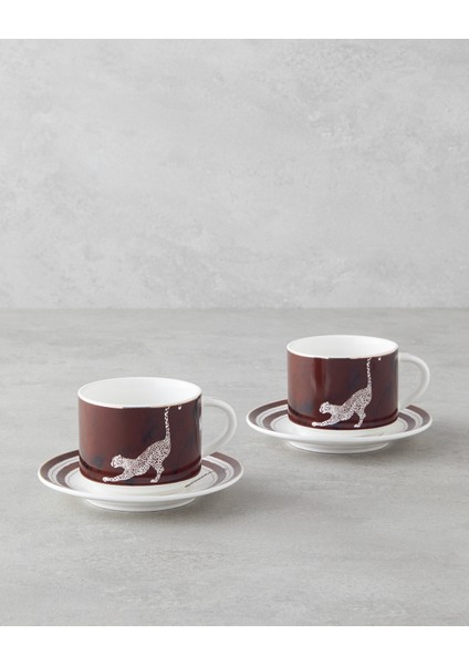 Feline New Bone China 4 Parça 2 Kişilik Çay Fincanı Takımı 230 ml Kahverengi