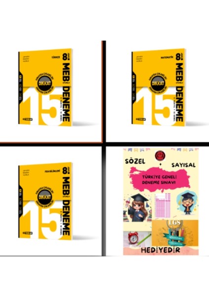 Hız Yayınları 8. Sınıf Türkçe - Matematik - Fen Bilimleri 15 Li Deneme - Hediyelidir