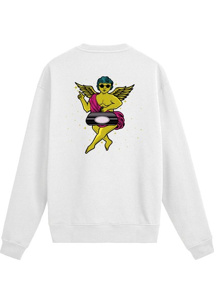 Sırt Baskılı Modern Melek Tasarımlı Sweatshirt
