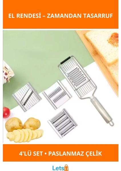Paslanmaz Çelik Dayanıklı 4'lü El Rendesi Seti