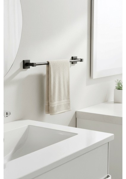 Siyah Yapışkanlı Uzun Havluluk – Kare Topuzlu, (Yapıştır/vidala) Montajlı Dayanıklı Metal Askı - (S-101) - Kts modelleri