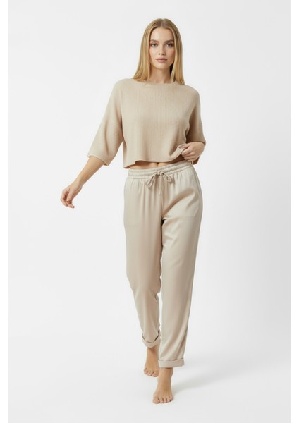 Duble Paça Eşofman Altı Bej 2629