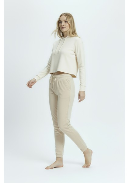 Jogger Paça Eşofman Altı Bej 3013