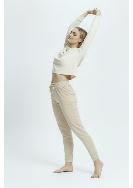Jogger Paça Eşofman Altı Bej 3013 modelleri