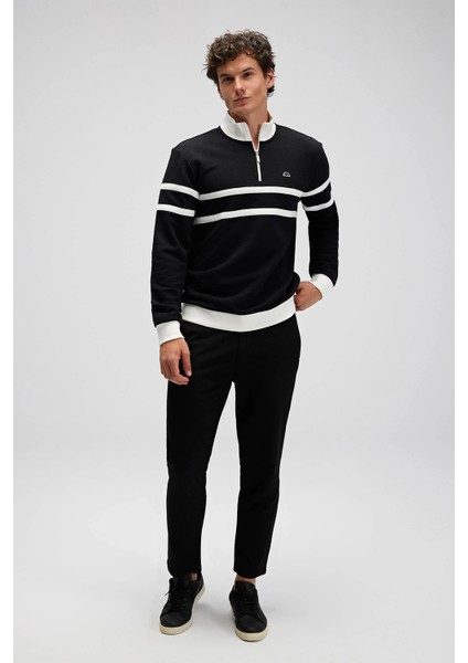 Şeritli Pamuklu Regular Fit Yarım Fermuarlı Dik Yaka Sweat Erkek Sweat EM619 fiyatları