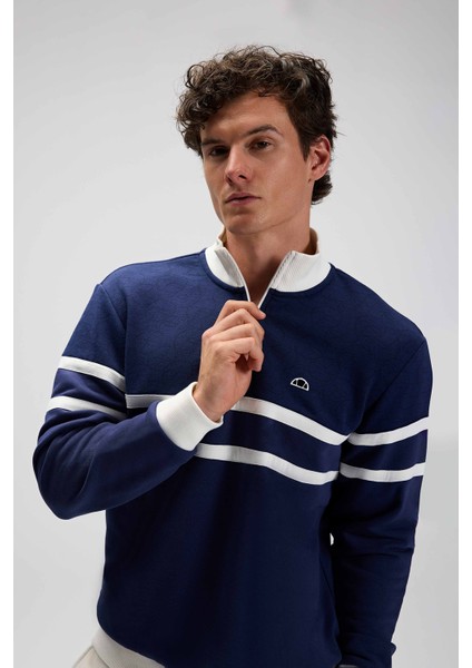 Şeritli Pamuklu Regular Fit Yarım Fermuarlı Dik Yaka Sweat Erkek Sweat EM619 fiyatları