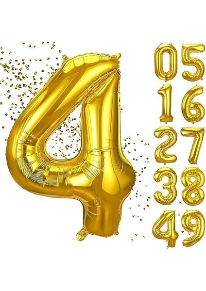 4 Yaş Doğum Günü Rakamlı Balon Yaş Günü Gold Renk Uçan Balon 102 cm Doğum Günü ve Parti Dekorasyonu Büyük Boy Folyo Balon 40 Inç - 102 cm Doğum Günü Dekorasyonu Balon Yaş Sayı Helyum Balon 4 Rakamı