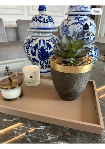 Vizon Dikdörtgen Deri Tepsi