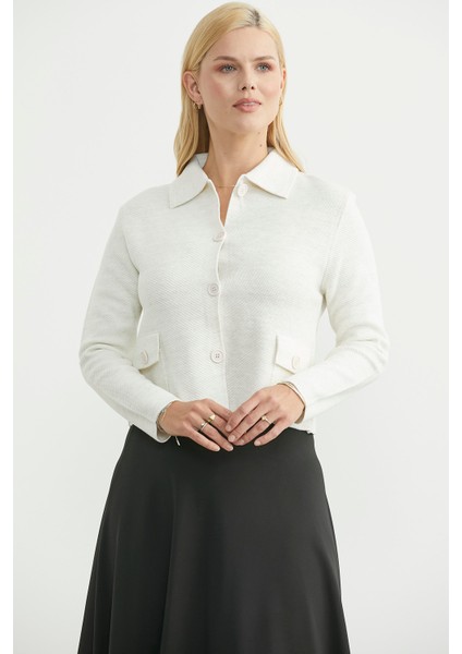 Düğmeli Cep Detaylı Triko Ceket - Kemik indirimleri