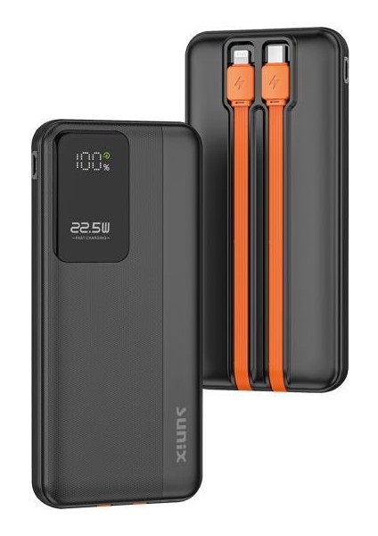 10.000 Mah 22.5W Süper Hızlı Kendinden Kablolu Powerbank Siyah PB-145