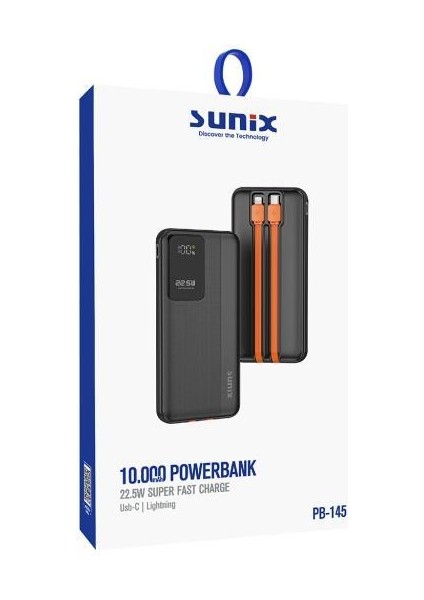 10.000 Mah 22.5W Süper Hızlı Kendinden Kablolu Powerbank Siyah PB-145 modelleri