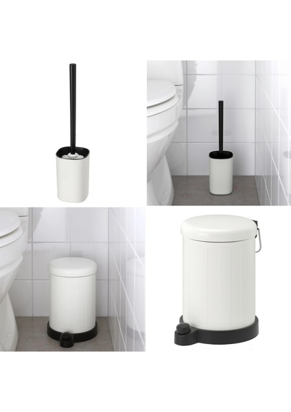 2'li Beyaz Banyo Seti - Çöp Kutusu Paslanmaz Çelik 4 Litre / Tuvalet Fırçası Plastik 37 cm - Beyaz