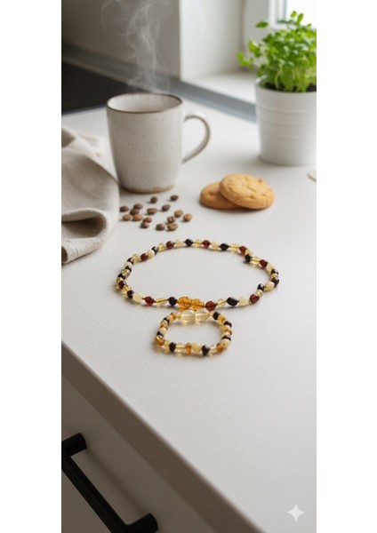 Kehribar Bebek Diş Çıkarma Bileklik ve Kolye Seti – Doğal Baltık Kehribar, Huzur ve Denge Sağlayan El Yapımı Taş Set fırsatları