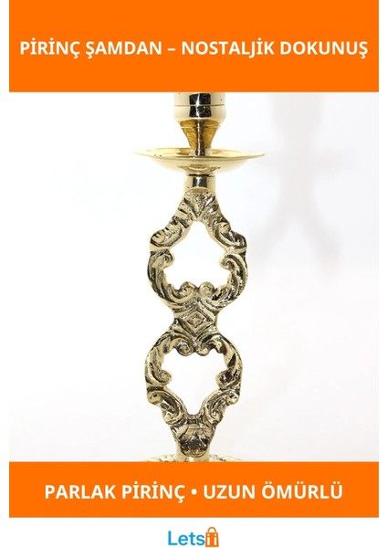 Zarif Pirinç Tekli Şamdan Antika Tasarım Dekoratif Aksesuar